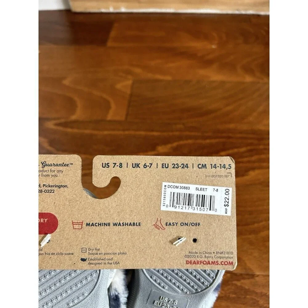 Dearfoams Kids Toddler Little Kids Gray Fuzzy‎ Cheeta Print Slippers NEW 7-8 US